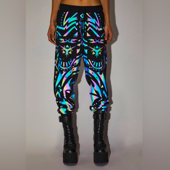 Dolls Kill Pants - ✨🆕Dolls Kill x Club Exx Moon Labyrinth Reflective Joggers Sz SM!BNWT!NEVER WORN